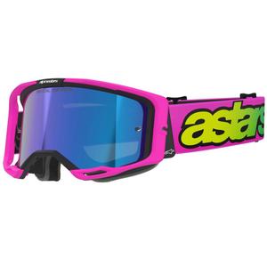 Alpinestars Vision 8 Vista fluo ružičasto-fluo žuto-zelene motokros naočale sa zrcalno plavim staklima