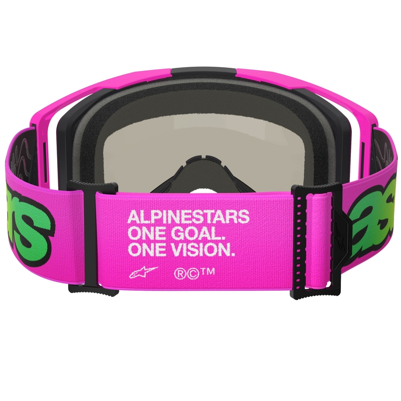 Alpinestars Vision 8 Vista fluo ružičasto-fluo žuto-zelene motokros naočale sa zrcalno plavim staklima