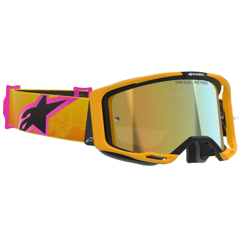 Alpinestars Vision 8 Corp narančasto-žuto-ružičaste motokros naočale sa zrcalno zlatnim staklom