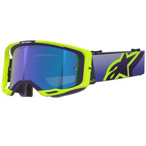 Alpinestars Vision 8 Corp fluo žuto-ljubičaste motokros naočale sa zrcalno plavim staklima