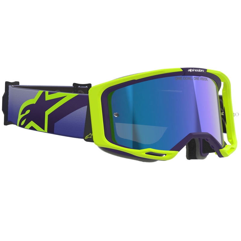 Alpinestars Vision 8 Corp fluo žuto-ljubičaste motokros naočale sa zrcalno plavim staklima