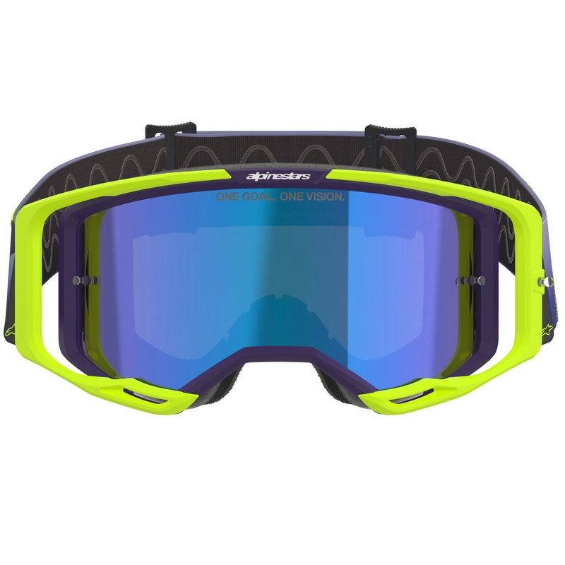Alpinestars Vision 8 Corp fluo žuto-ljubičaste motokros naočale sa zrcalno plavim staklima