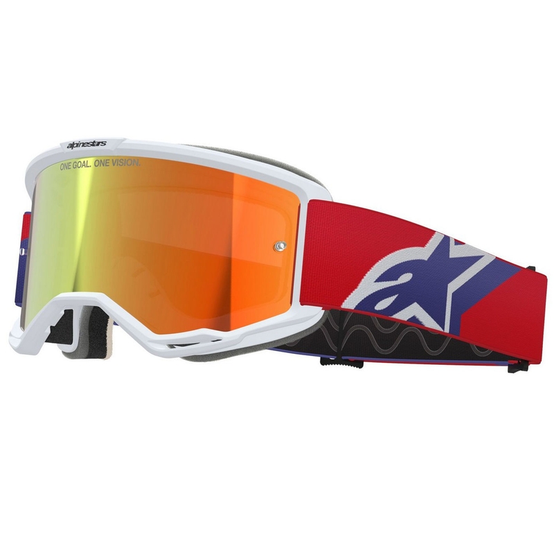 Alpinestars Vision 5 Corp motokros naočale bijelo-plavo-crvene s crvenim zrcalnim staklima