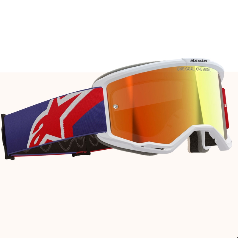 Alpinestars Vision 5 Corp motokros naočale bijelo-plavo-crvene s crvenim zrcalnim staklima