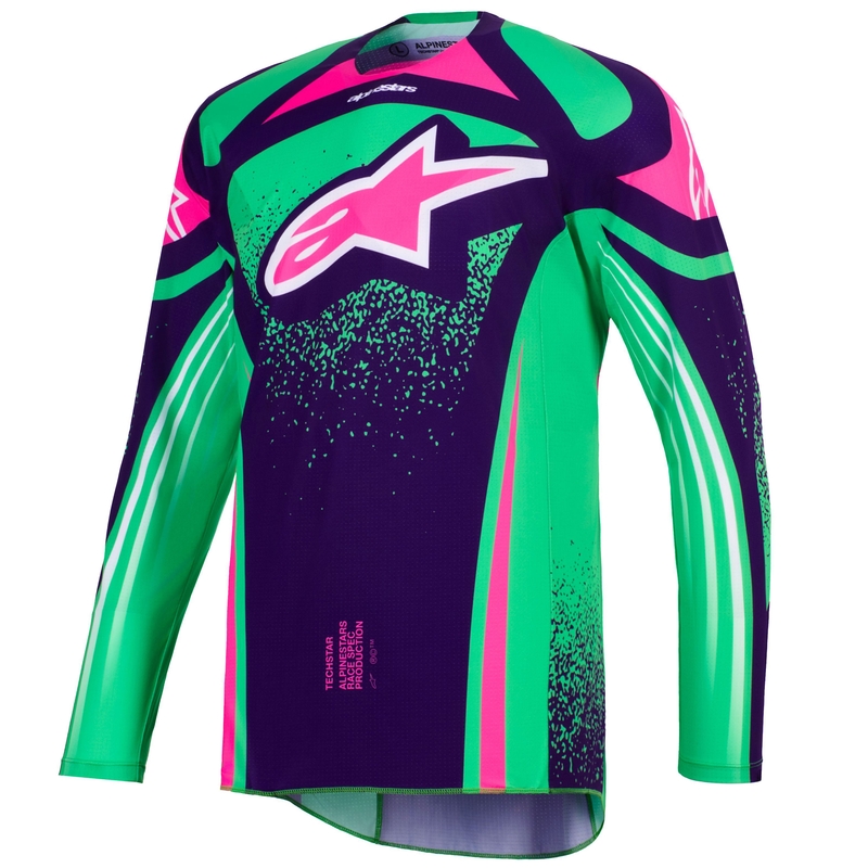 Alpinestars Techstar Nomur motocross dres tamnoljubičasto-zeleno-fluo roza