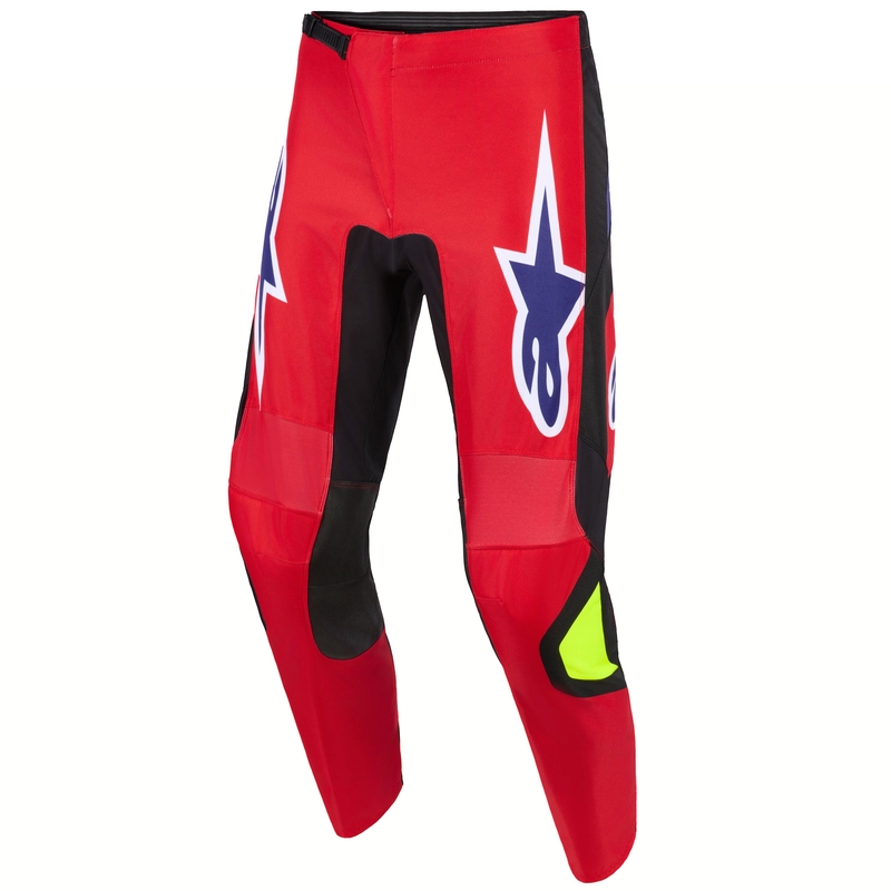 Alpinestars Fluid Grid motocross hlače crveno-crno-ljubičasto-fluo žuto