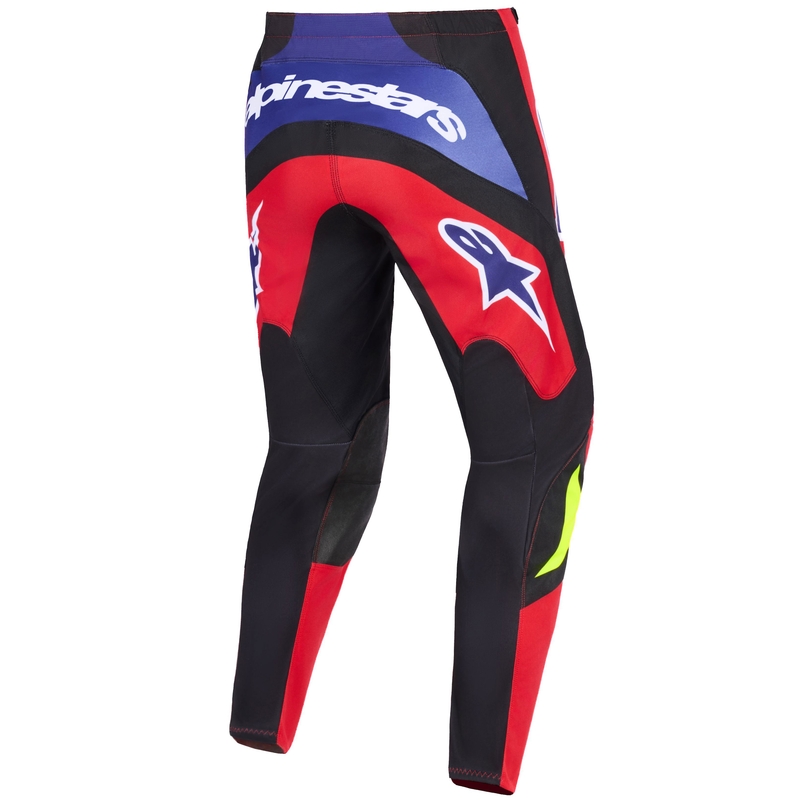 Alpinestars Fluid Grid motocross hlače crveno-crno-ljubičasto-fluo žuto