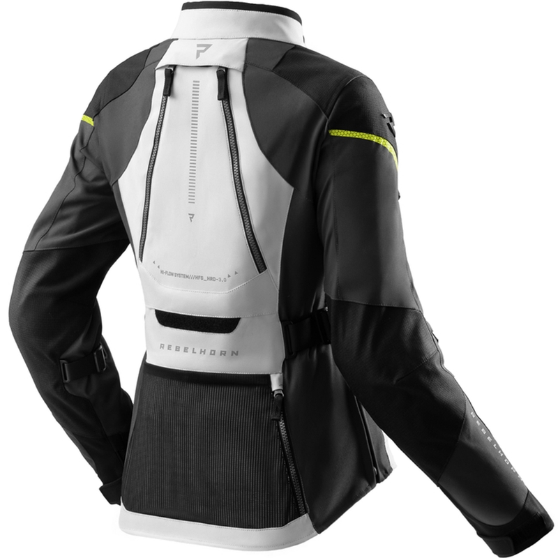 Ženska motociklistička jakna Rebelhorn Hardy 3.0 crno-sivo-fluo žuta