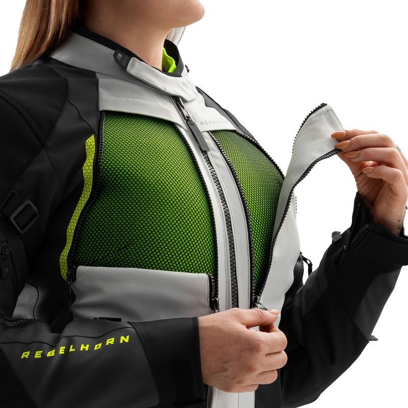 Ženska motociklistička jakna Rebelhorn Hardy 3.0 crno-sivo-fluo žuta