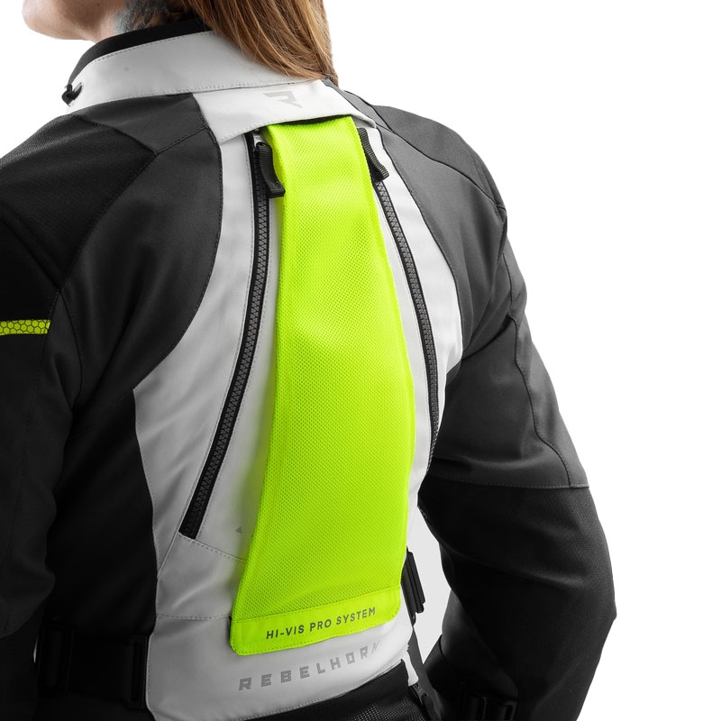 Ženska motociklistička jakna Rebelhorn Hardy 3.0 crno-sivo-fluo žuta