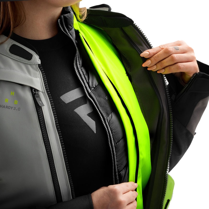 Ženska motociklistička jakna Rebelhorn Hardy 3.0 crno-sivo-fluo žuta