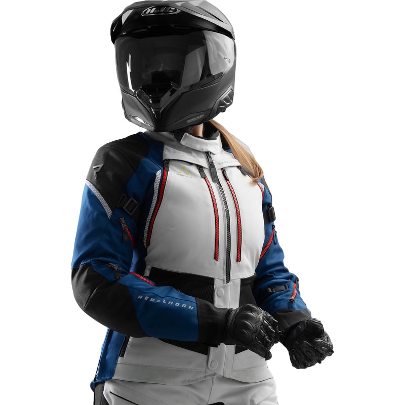 Ženska motoristička jakna Rebelhorn Hardy 3.0 plavo-sivo-crvena