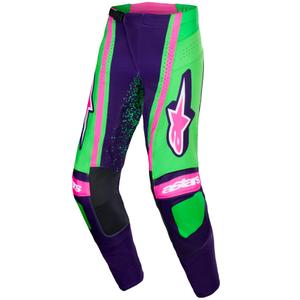 Alpinestars Techstar Nomur motocross hlače tamnoljubičasto-zeleno-fluo roza