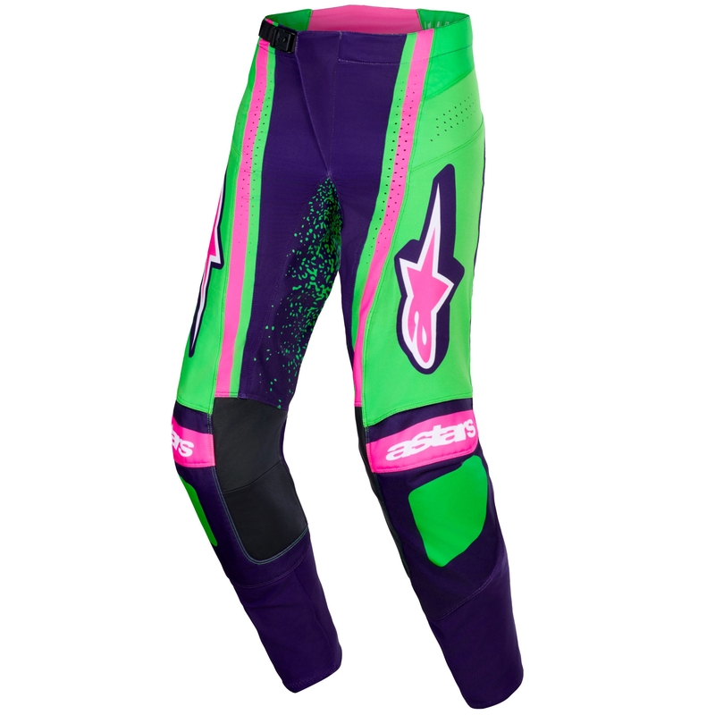 Alpinestars Techstar Nomur motocross hlače tamnoljubičasto-zeleno-fluo roza