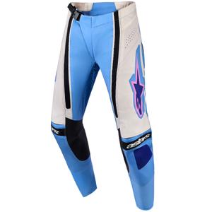Ženske motokros hlače Alpinestars Stella Techstar Nomur svijetloplavo-bijele boje prljavobijele-crno-ružičaste