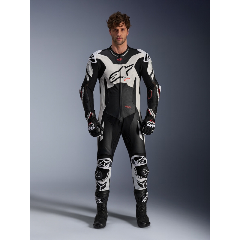 Alpinestars GP Plus V4 Sprint jednodijelno kožno odijelo, kompatibilno s Tech-Air sustavom, crno-bijelo-crveno fluo