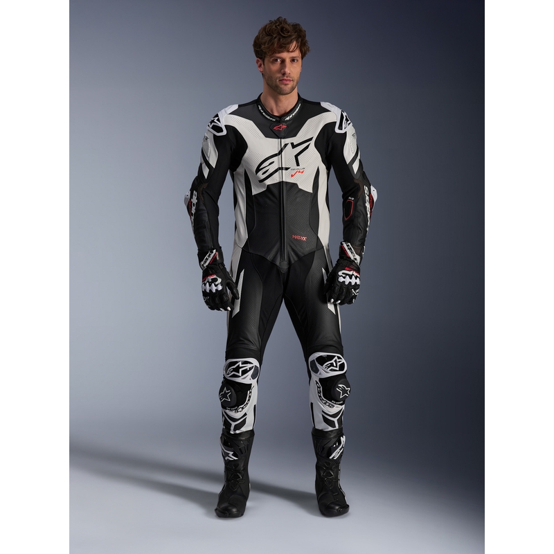 Alpinestars GP Plus V4 Sprint jednodijelno kožno odijelo, kompatibilno s Tech-Air sustavom, crno-bijelo-crveno fluo