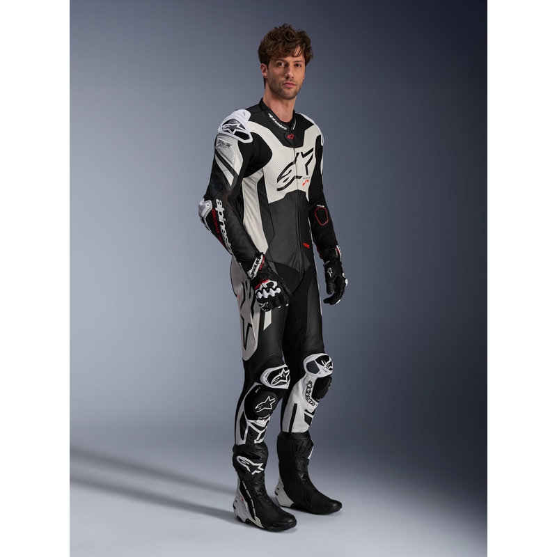 Alpinestars GP Plus V4 Sprint jednodijelno kožno odijelo, kompatibilno s Tech-Air sustavom, crno-bijelo-crveno fluo
