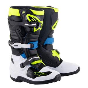 Alpinestars Tech 7 S dječje motociklističke čizme crno-bijele-fluo žuto-plave