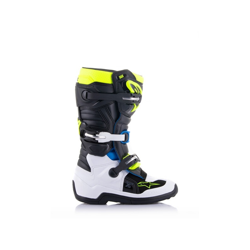 Alpinestars Tech 7 S dječje motociklističke čizme crno-bijele-fluo žuto-plave