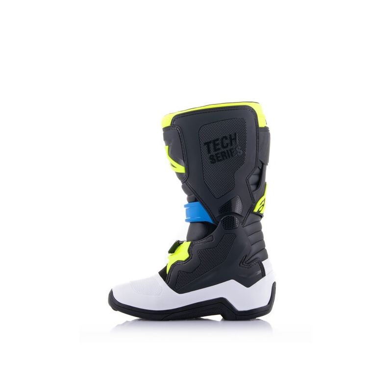 Alpinestars Tech 7 S dječje motociklističke čizme crno-bijele-fluo žuto-plave