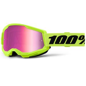 Dječje motokros naočale 100% STRATA 2 fluo žute s ružičastim pleksiglasom