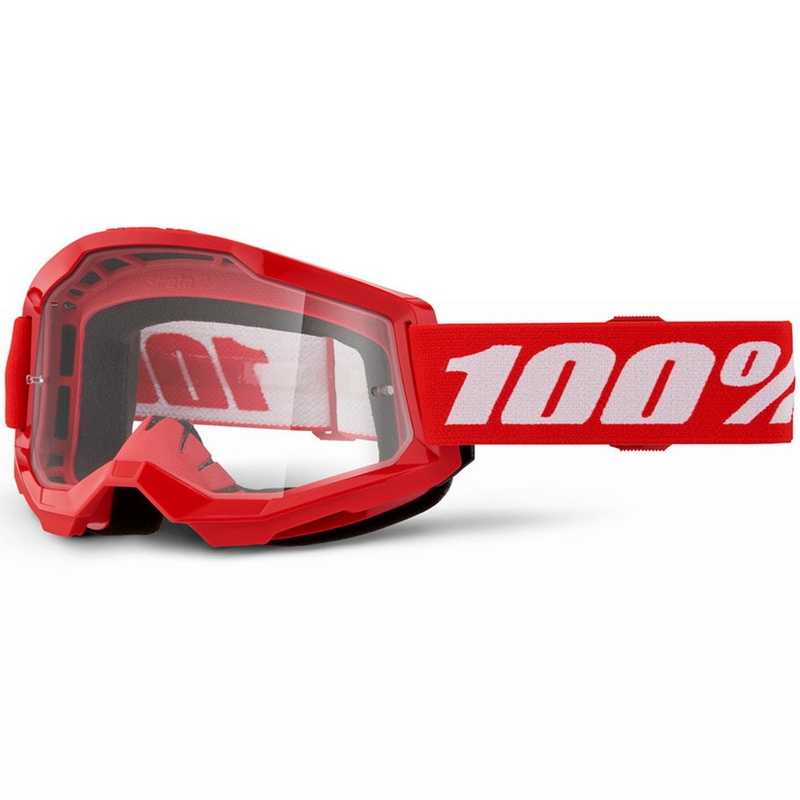 Dječje motokros naočale 100% STRATA 2 crvene s prozirnim pleksiglasom