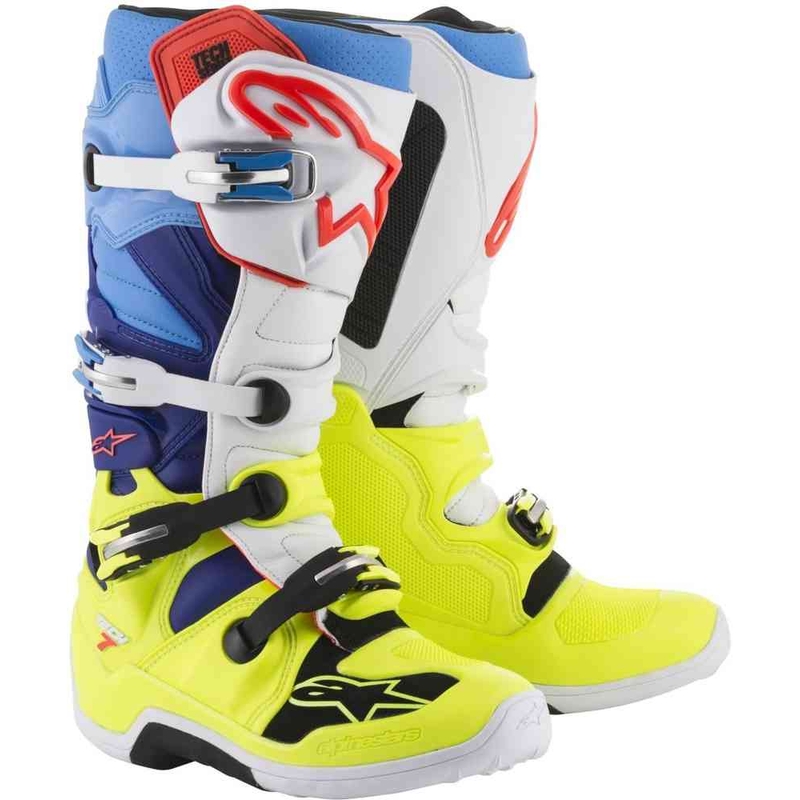 Alpinestars Tech 7 motorističke čizme žuto-bijelo-plavo-crveno-crno
