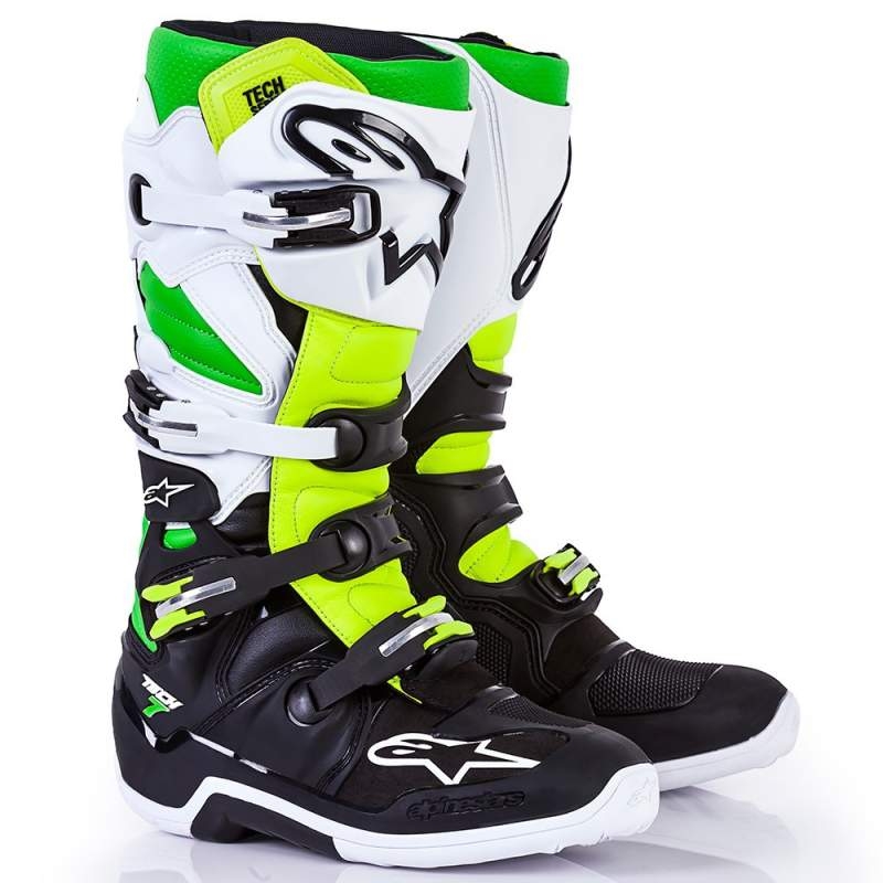 Boty na motorku Alpinestars Tech 7 bílo-černo-zeleno-fluo žluté