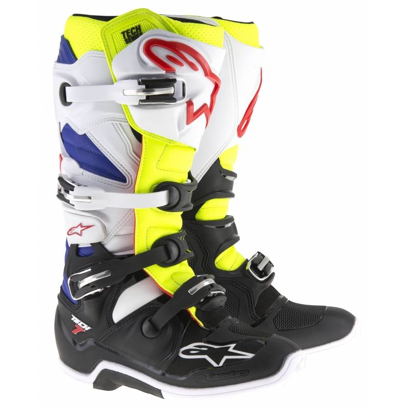 Alpinestars Tech 7 motorističke čizme bijelo-crno-plavo-crveno-fluo žuto