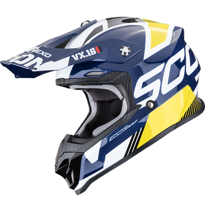 Scorpion VX-16 EVO Air Analog motocross kaciga bijelo-plavo-žuta