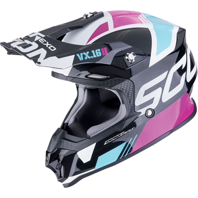 Motocross kaciga Scorpion VX-16 EVO AIR ANALOG metalik crna-plava-roza