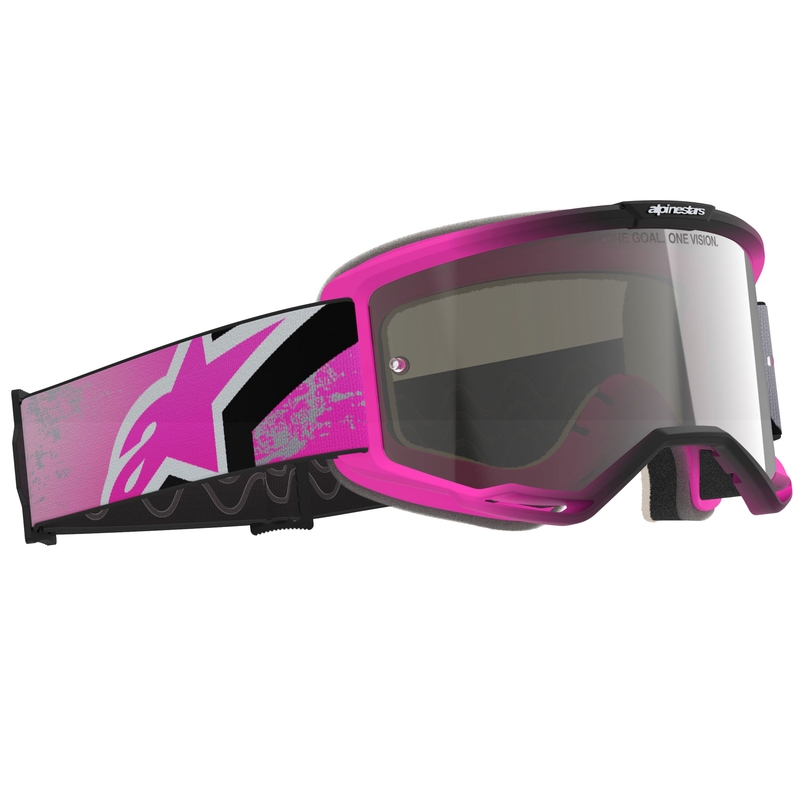 Alpinestars Vision 5 Lahnd fluo ružičasto-sivo-crno-bijele motokros naočale sa zrcalno srebrnim staklom