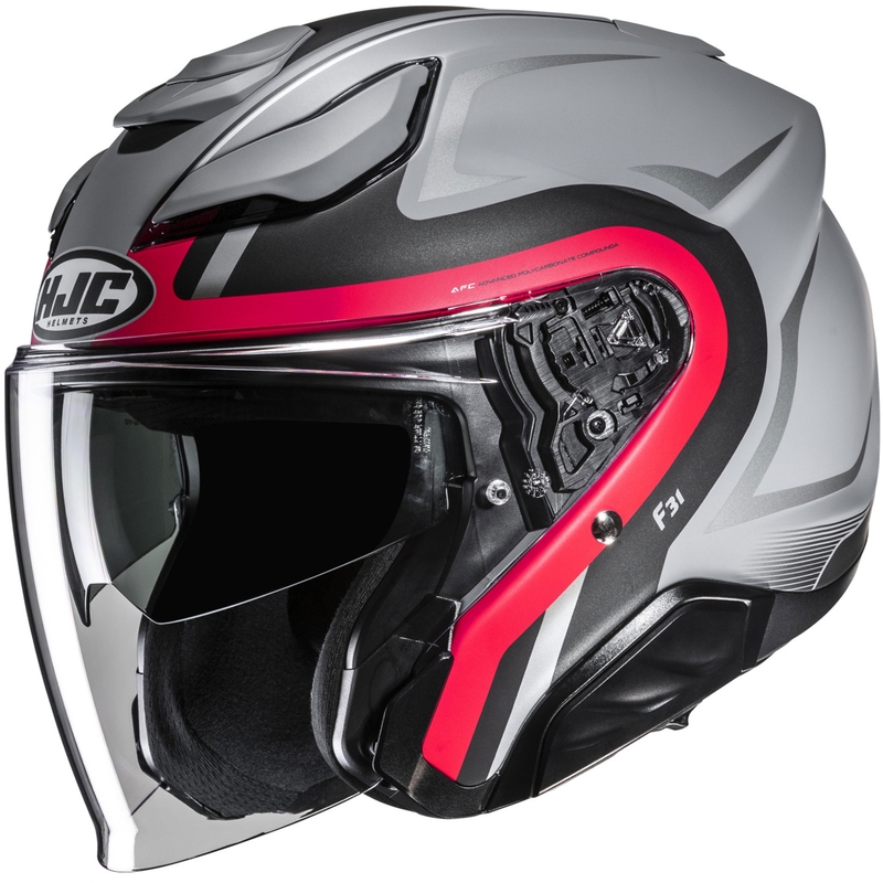 Otvorena motociklistička kaciga HJC F31 Bask MC1SF sivo-crveno-crna