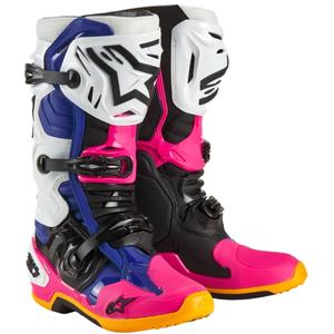 Alpinestars Tech 10 Ograničeno izdanje motociklističkih čizama za obalu Bijelo-Navy-Pink-Fluo Žuto-Narančasto-Crno