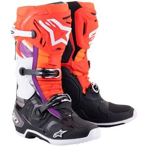Alpinestars Tech 10 motorističke čizme narančasto-žuto-ljubičasto-bijelo-crno