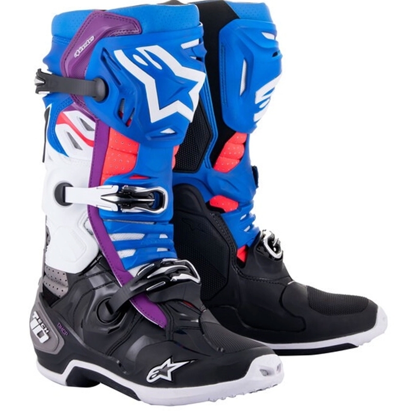 Alpinestars Tech 10 Supervented motociklističke čizme perforirane plavo-ljubičasto-ružičasto-bijelo-sivo-crno