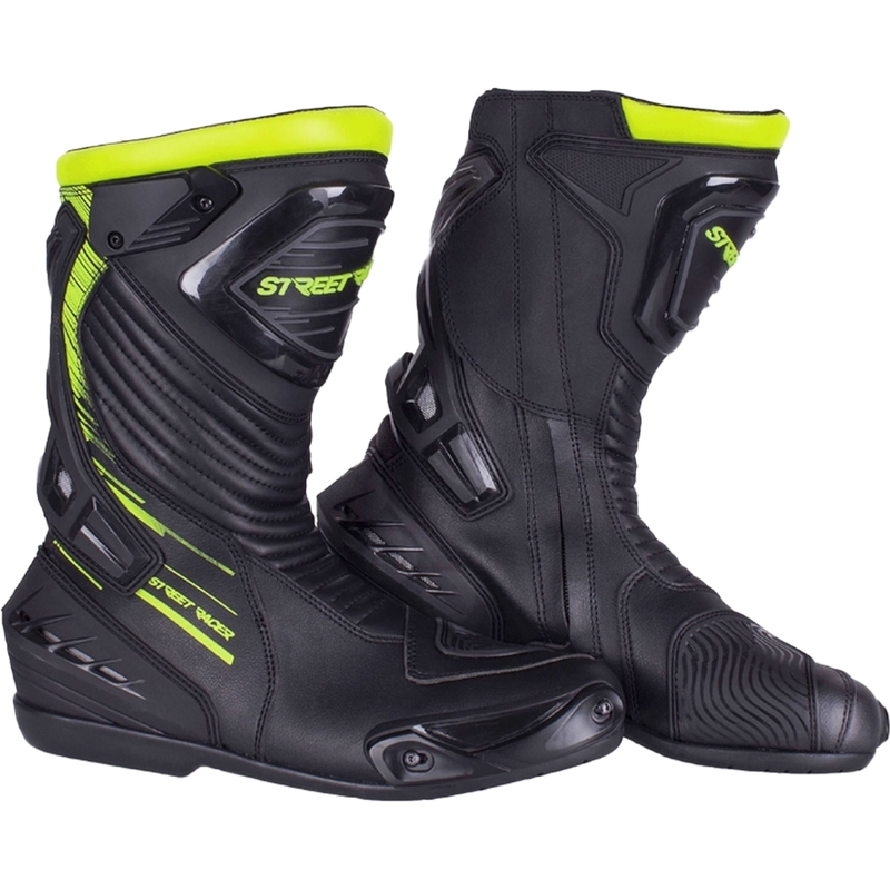 Crno-fluo žute motociklističke čizme Street Racer Grid