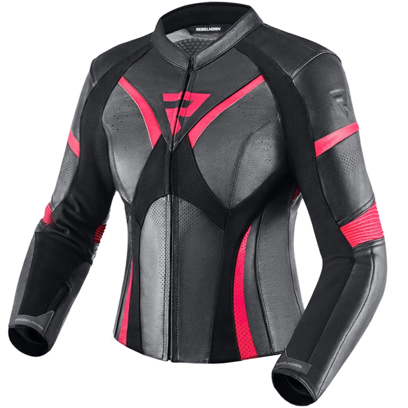 Ženska motociklistička jakna Rebelhorn Rebel crno-fluo roza