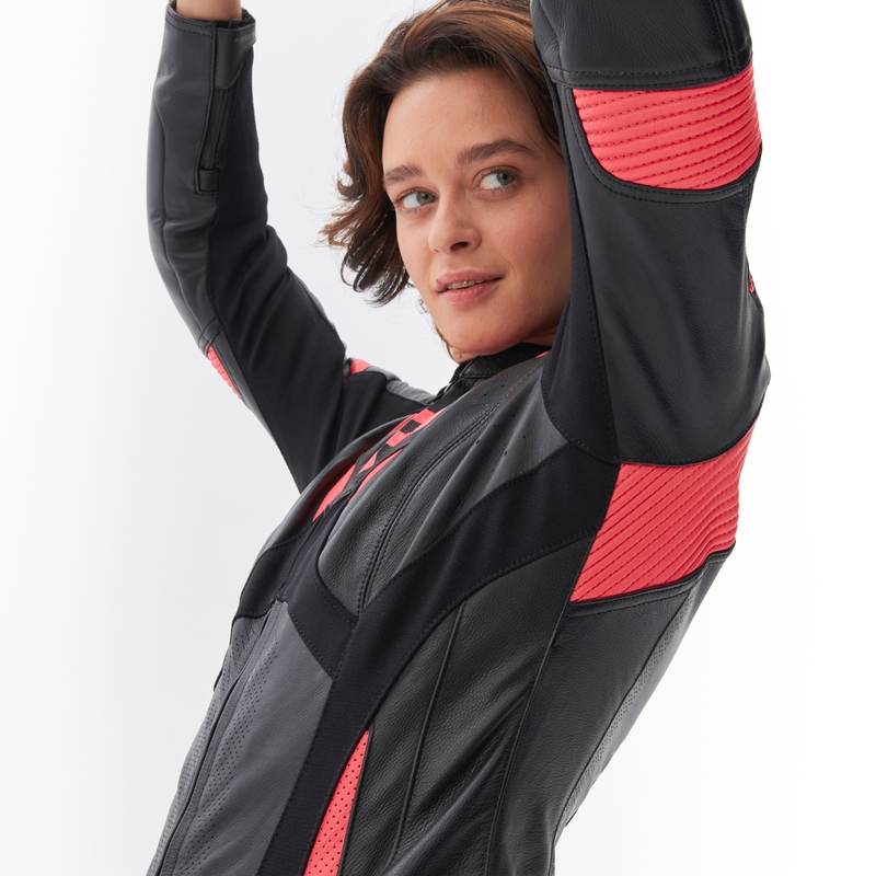 Ženska motociklistička jakna Rebelhorn Rebel crno-fluo roza
