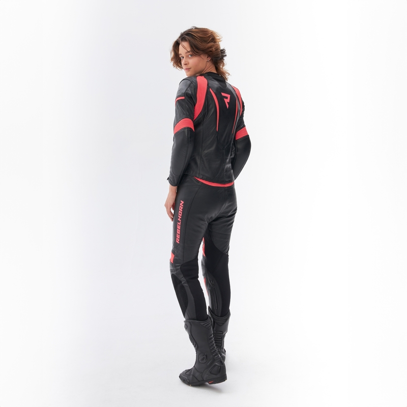 Ženska motociklistička jakna Rebelhorn Rebel crno-fluo roza
