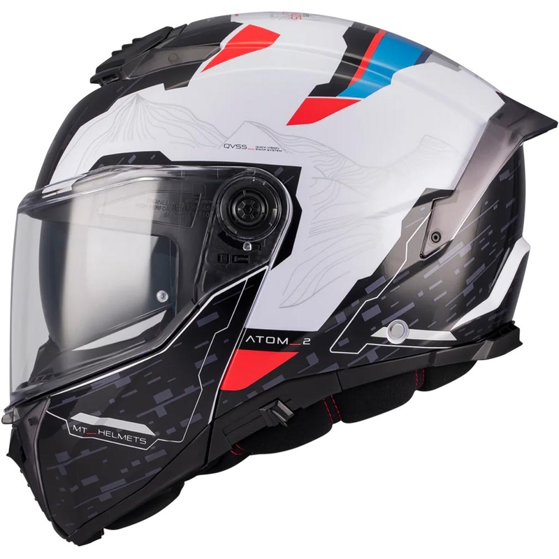 Preklopna motociklistička kaciga MT Atom 2 SV Highlands A7 crno-bijelo-plavo-crvena