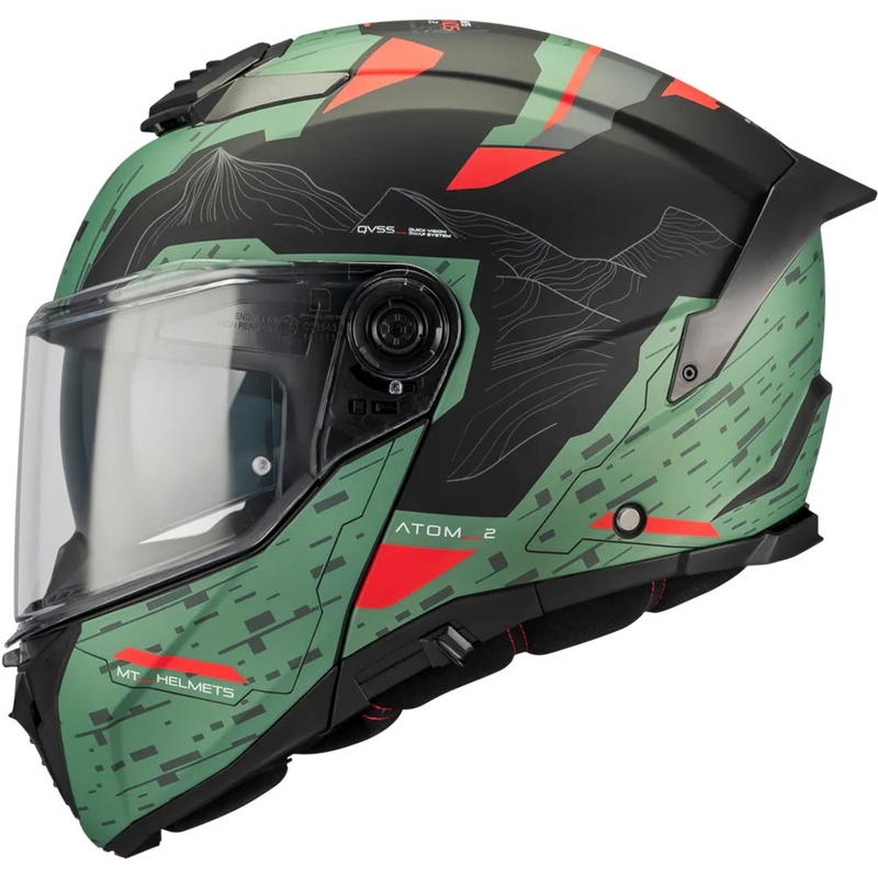 Preklopna motociklistička kaciga MT Atom 2 SV Highlands C6 mat zeleno-crno-crvena