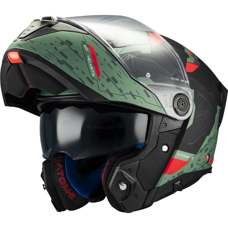 Preklopna motociklistička kaciga MT Atom 2 SV Highlands C6 mat zeleno-crno-crvena
