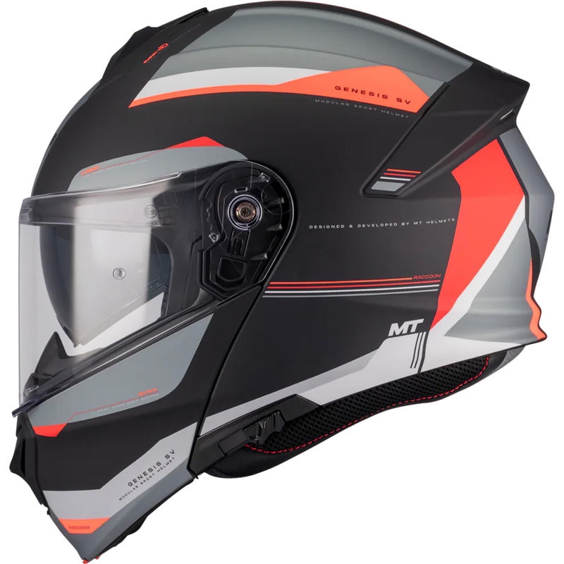 Preklopna motociklistička kaciga MT Genesis SV Raccoon B5 crno-crvena