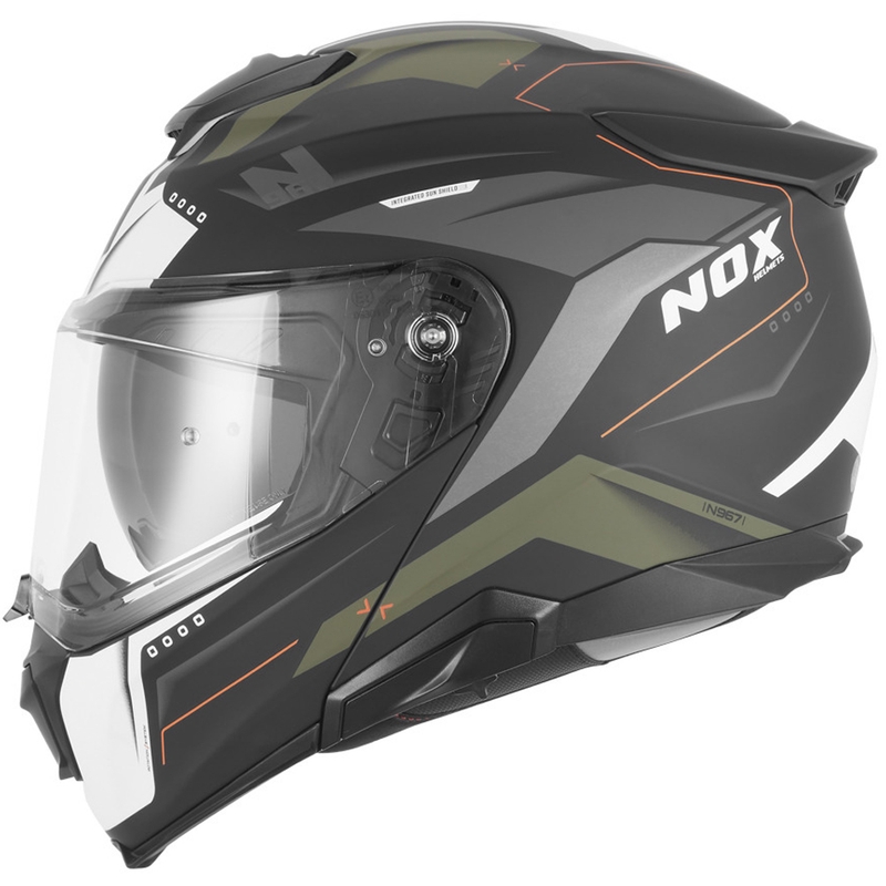 Preklopna motociklistička kaciga NOX N967 Conquer mat crno-kaki-narančasta