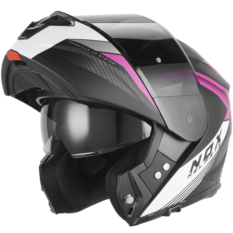 Preklopna motociklistička kaciga NOX N968 Shift mat crno-bijelo-roza