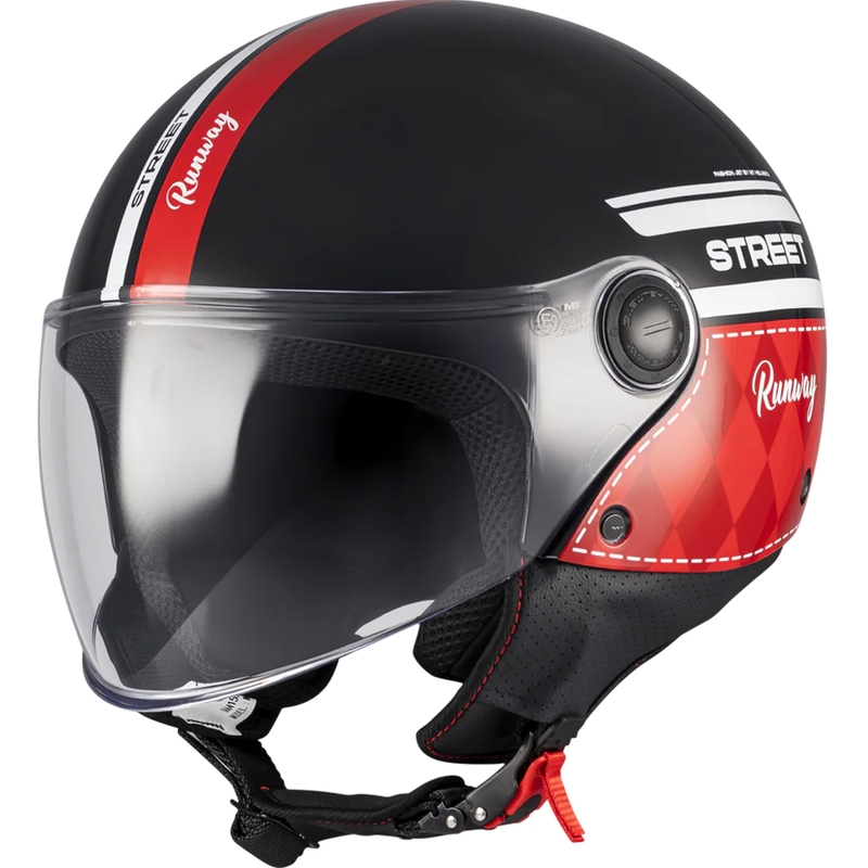 Otvorena motociklistička kaciga MT Street S Runway B5 crno-crvena