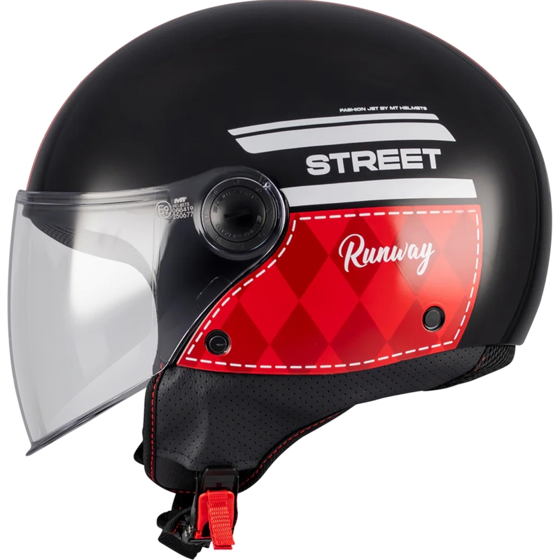 Otvorena motociklistička kaciga MT Street S Runway B5 crno-crvena