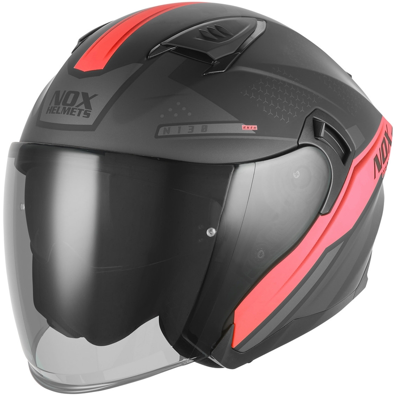 Otvorena motociklistička kaciga NOX N130 EKTO mat crno-crvena
